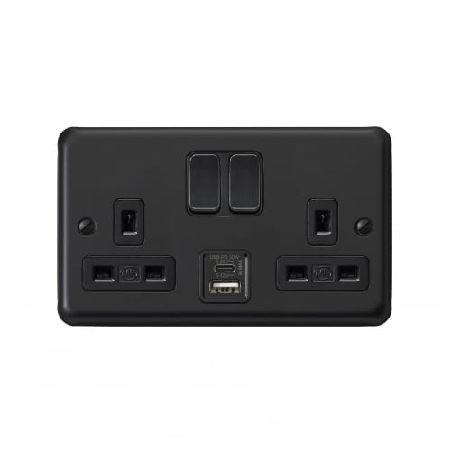 MK RP2966MBK 2 Gang 13 Amp Switched Socket + USB Matt Black