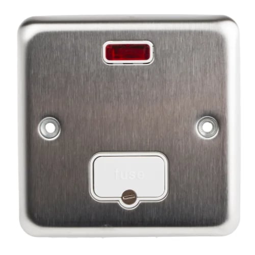 MK K958BSS 13a Un-switched Spur with neon Brushed Stainless Steel