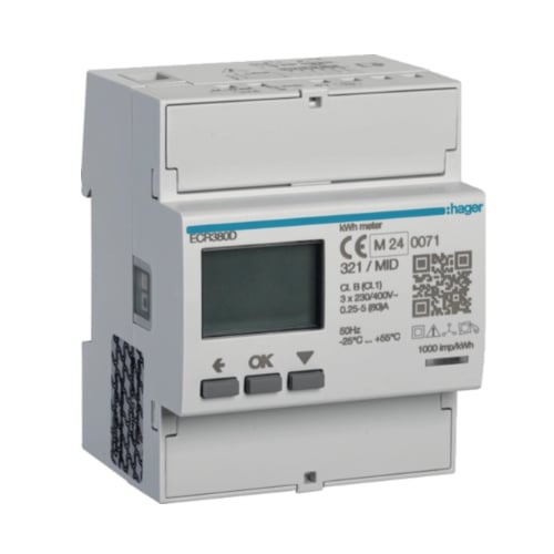 Hager ECR380D 3ph KWH 80a 4m Modbus Meter MID