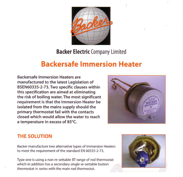 Backer 09734VS 27" 3kW AntiCorrosive Immersion Heater & Thermostat Edwardes
