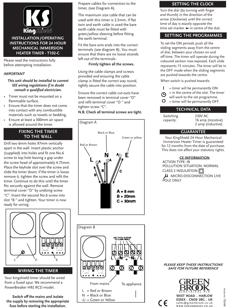Kingshield T102C 24hour Immersion Heater Timer 96 on/off in 24 Hr Edwardes